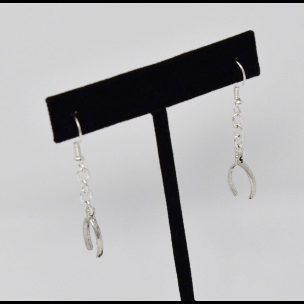 Antique Silver Finish Drop Wishbone Earrings